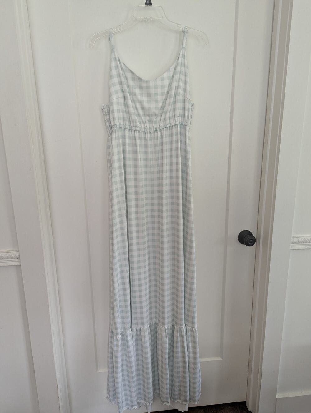 Saving Grace Smocks Womens 2XL Mint Green Gingham Maxi Dress Wedding Party